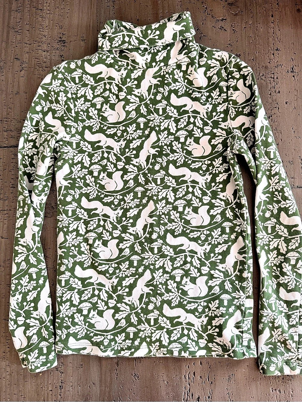Boden Girls Long Sleeve Printed turtleneck Green White Size 9-10Y